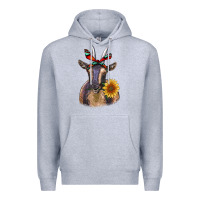 Heather Grey sunflower aztec ribbon goat Premium Hoodie - RanaPortraitStore