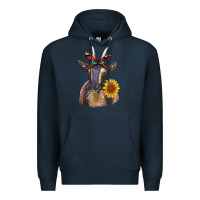 Navy sunflower aztec ribbon goat Premium Hoodie - RanaPortraitStore