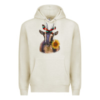 Oatmeal Heather sunflower aztec ribbon goat Premium Hoodie - RanaPortraitStore