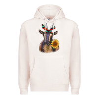 Pale Pink sunflower aztec ribbon goat Premium Hoodie - RanaPortraitStore