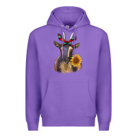 Purple sunflower aztec ribbon goat Premium Hoodie - RanaPortraitStore