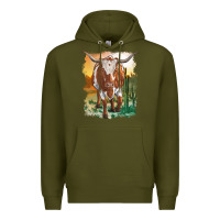 Army Green longhorn cow with desert background Premium Hoodie - RanaPortraitStore