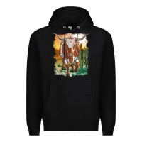 Black longhorn cow with desert background Premium Hoodie - RanaPortraitStore