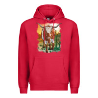 Cardinal longhorn cow with desert background Premium Hoodie - RanaPortraitStore