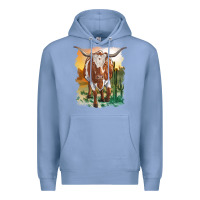 Colony Blue longhorn cow with desert background Premium Hoodie - RanaPortraitStore