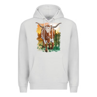 Dove Grey longhorn cow with desert background Premium Hoodie - RanaPortraitStore