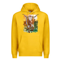 Lemon longhorn cow with desert background Premium Hoodie - RanaPortraitStore