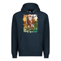 Navy longhorn cow with desert background Premium Hoodie - RanaPortraitStore