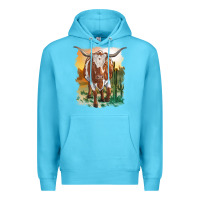 Ocean Blue longhorn cow with desert background Premium Hoodie - RanaPortraitStore