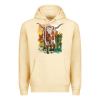 Pina Colada longhorn cow with desert background Premium Hoodie - RanaPortraitStore