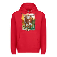 Red longhorn cow with desert background Premium Hoodie - RanaPortraitStore