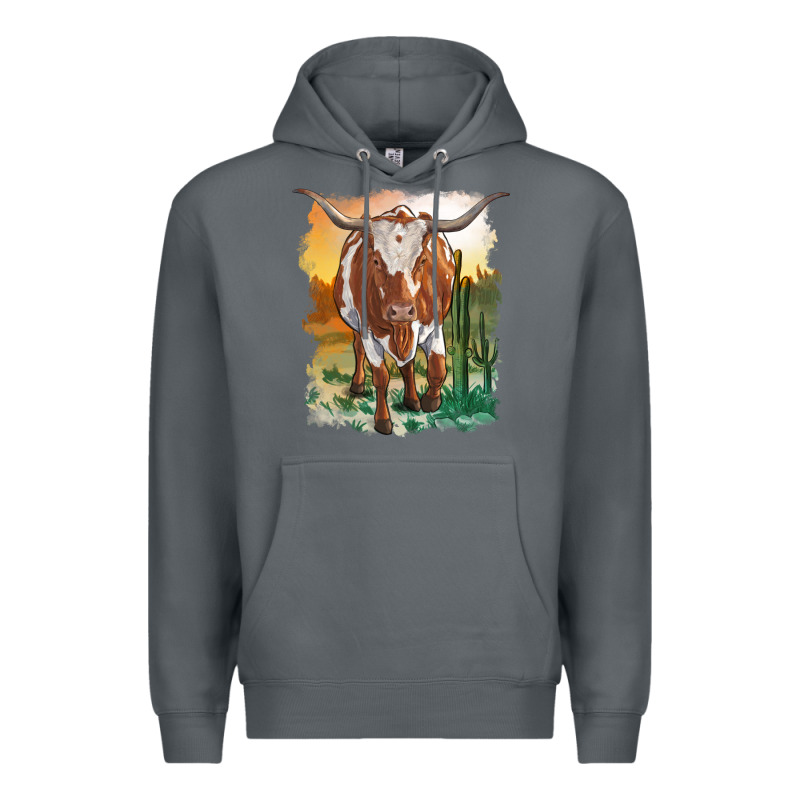 Longhorn Cow With Desert Background Premium Hoodie by RanaPortraitStore | Teevron