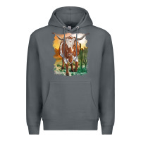 Rock longhorn cow with desert background Premium Hoodie - RanaPortraitStore