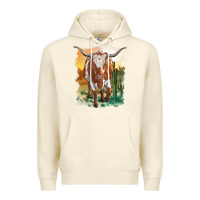 Sandshell longhorn cow with desert background Premium Hoodie - RanaPortraitStore