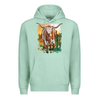 Seafoam longhorn cow with desert background Premium Hoodie - RanaPortraitStore