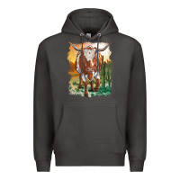 Smoke longhorn cow with desert background Premium Hoodie - RanaPortraitStore