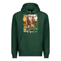 Sports Green longhorn cow with desert background Premium Hoodie - RanaPortraitStore