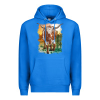 True Royal longhorn cow with desert background Premium Hoodie - RanaPortraitStore