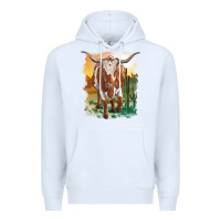 White longhorn cow with desert background Premium Hoodie - RanaPortraitStore
