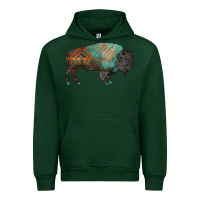 Forest Green aztec bison Urban Hoodie - RanaPortraitStore