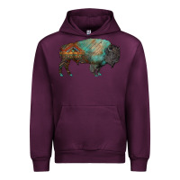 Mauve Wine aztec bison Urban Hoodie - RanaPortraitStore
