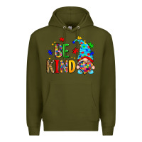 Army Green be kind autism gnome Premium Hoodie - Zillion Design Studio