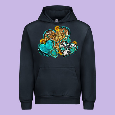 Western Turquoise Hearts Urban Hoodie Designed By Zillion Design Studio