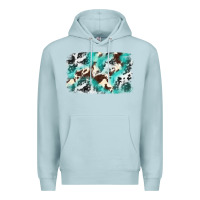 Blue Mist Cowhide Background Western Premium Hoodie - texasbilliewilder