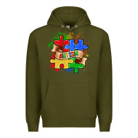 Army Green autism puzzle pieces Premium Hoodie - Zillion Design Studio