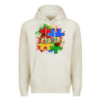 Oatmeal Heather autism puzzle pieces Premium Hoodie - Zillion Design Studio