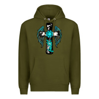 Army Green cross faith gemstone wings Premium Hoodie - RanaPortraitStore