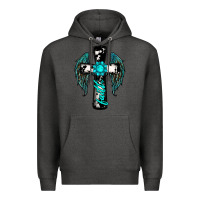 Charcoal Heather cross faith gemstone wings Premium Hoodie - RanaPortraitStore