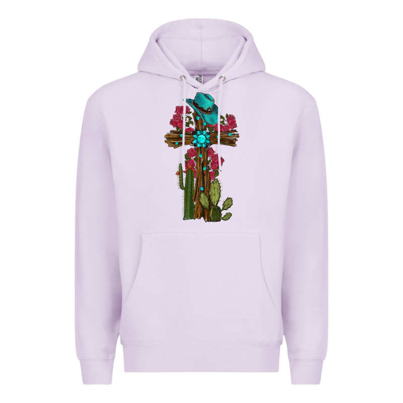 Cross Gemstone Cactus Roses Cowboy Hat Premium Hoodie by RanaPortraitStore | Teevron