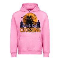 Fuchsia Pink Black Cat Crossing Urban Hoodie - texasbilliewilder