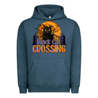 Pigment Midnight Navy Black Cat Crossing Urban Hoodie - texasbilliewilder