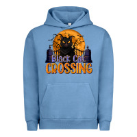 Pigment Pebble Blue Black Cat Crossing Urban Hoodie - texasbilliewilder