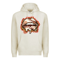 Oatmeal Heather baseball lips Premium Hoodie - Zillion Design Studio