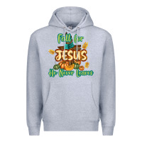 Heather Grey Fall for Jesus He Never Leaves Premium Hoodie - texasbilliewilder