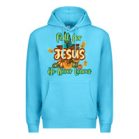 Ocean Blue Fall for Jesus He Never Leaves Premium Hoodie - texasbilliewilder
