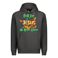 Charcoal Heather Fall for Jesus He Never Leaves Premium Hoodie - texasbilliewilder