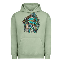 Pigment Oil Green indian feather headdress with western  patterns Urban Hoodie - RanaPortraitStore
