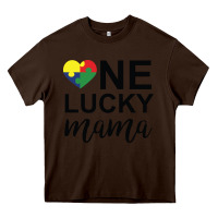Chocolate Brown one lucky mama Heavy Core Tee - CowhideDigitalArt