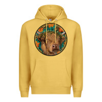 Antique Gold fall highland cow round Premium Hoodie - RanaPortraitStore