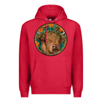 Cardinal fall highland cow round Premium Hoodie - RanaPortraitStore