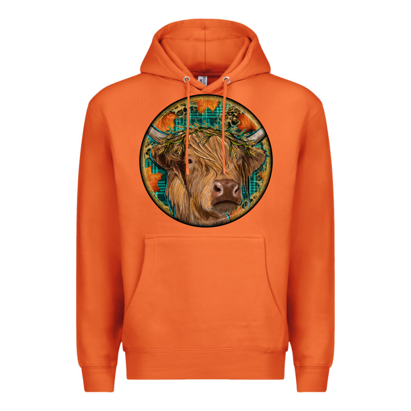 Fall Highland Cow Round Premium Hoodie by RanaPortraitStore | Teevron