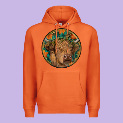Fall Highland Cow Round Premium Hoodie Designed By Ranaportraitstore