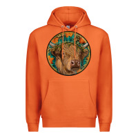 Carrot fall highland cow round Premium Hoodie - RanaPortraitStore