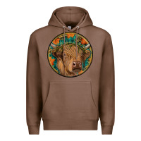 Chestnut fall highland cow round Premium Hoodie - RanaPortraitStore