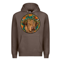 Coffee fall highland cow round Premium Hoodie - RanaPortraitStore