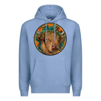 Colony Blue fall highland cow round Premium Hoodie - RanaPortraitStore